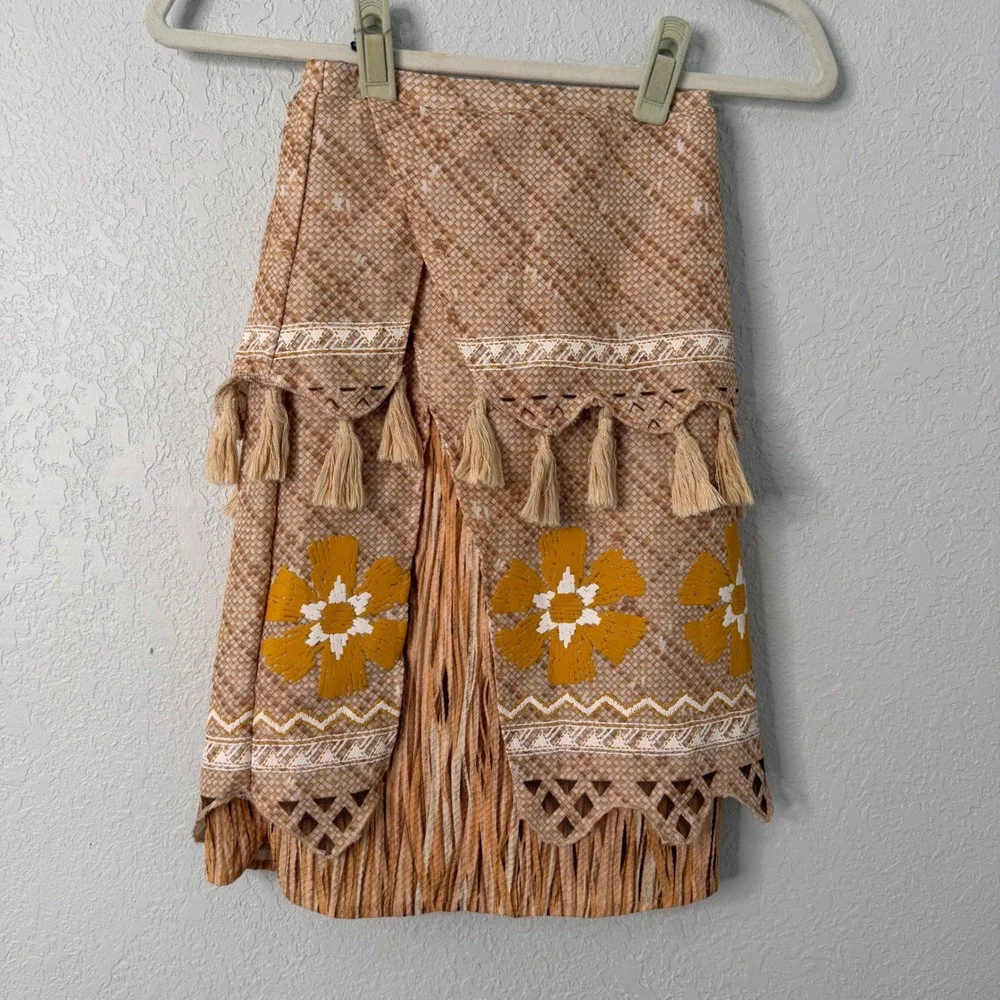 Disney Store Moana Costume Skirt Kids Size 5/6 Tapa Print Floral Tassels Brown - Picture 1 of 4